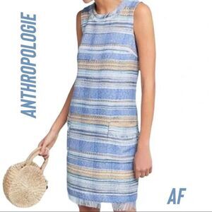 ANTHROPOLOGIE BY AKEMI + KIN TWEED STRIPED SHIFTLESS DRESS SIZE 12 NWT